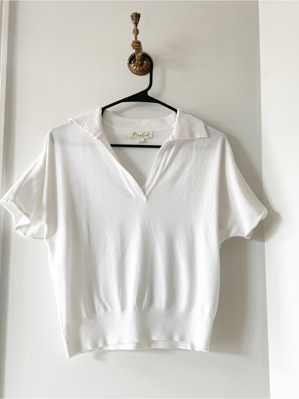 Marled White Knit Polo Shirt | XS